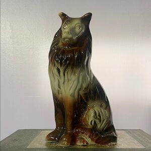 Ceramic glazed Dog Figurine of collie dog